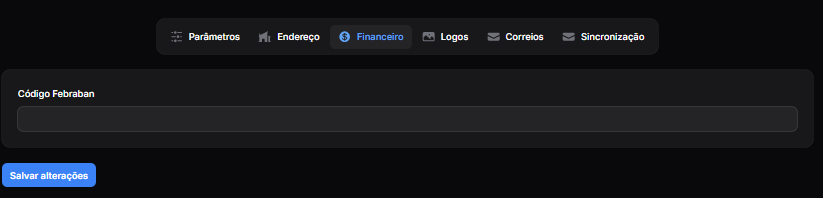 Tela de Configurações Financeiras