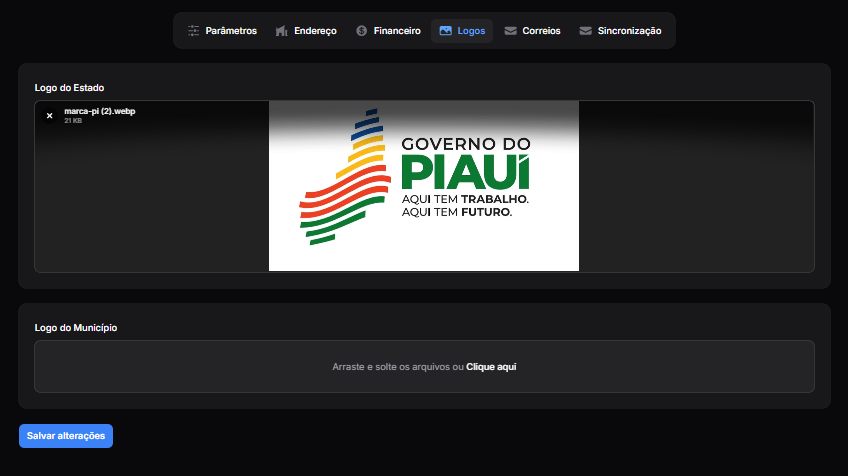 Tela de Configurações de Logos