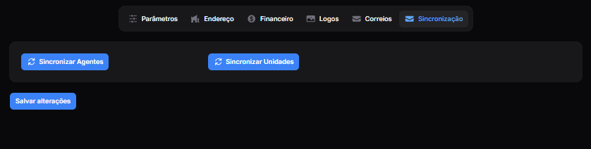 Tela de Configurações de Sincronização