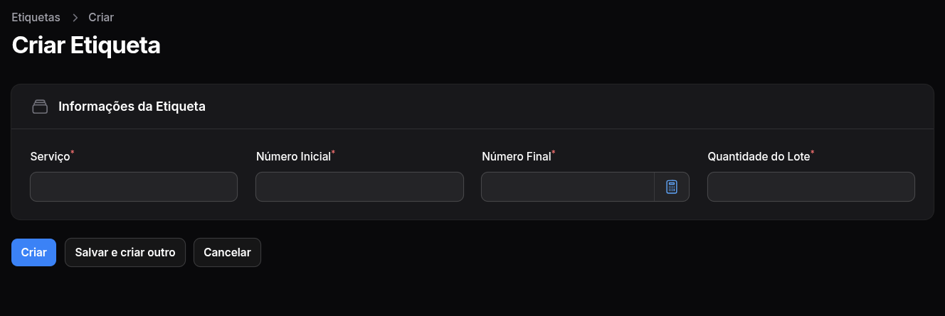 Criando nova Faixa de Etiqueta