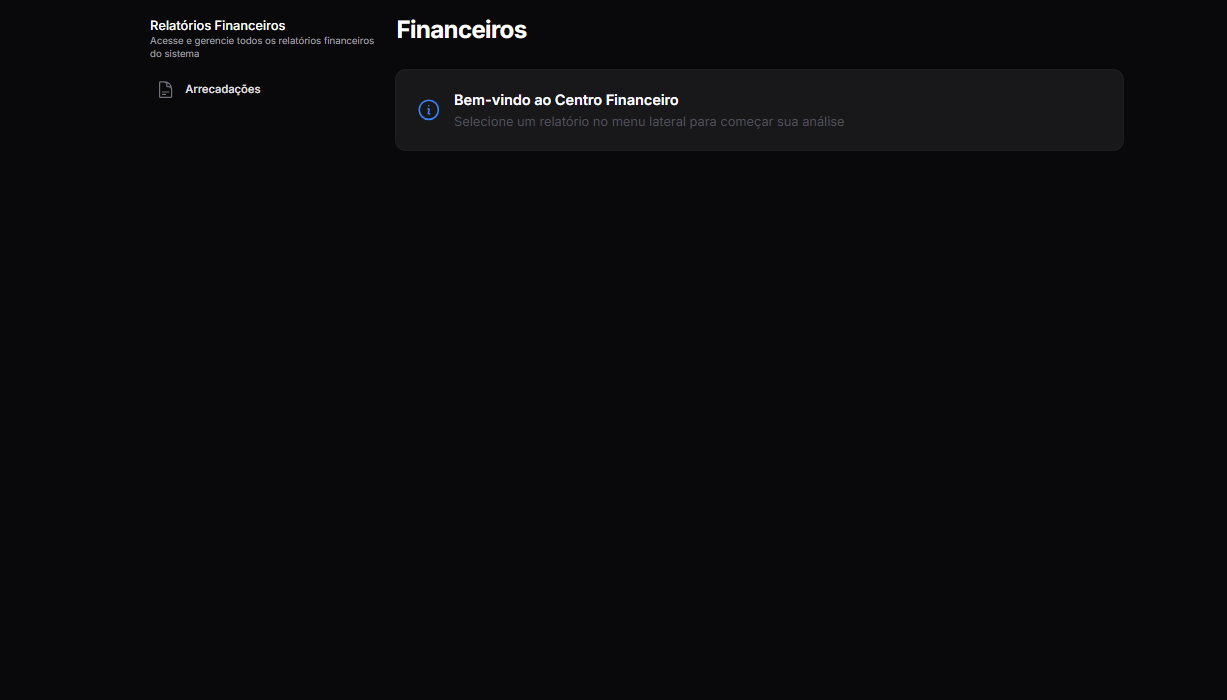 Tela inicial dos Relatórios Financeiros