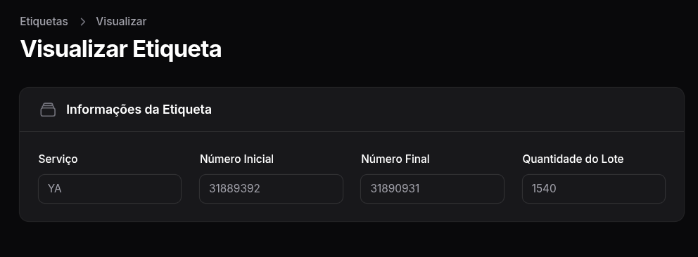 Visualizando a Faixa de Etiqueta Cadastrada